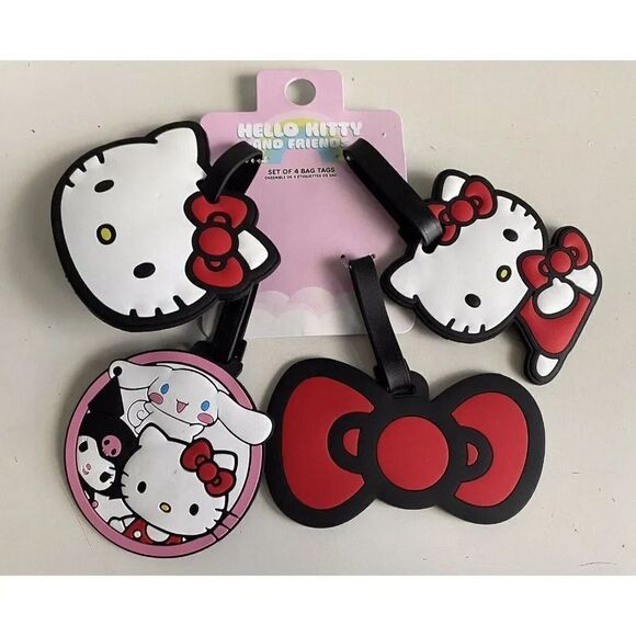 Set Of 4 Sanrio Hello Kitty Bag Tag Luggage Tags Pink Cinnamoroll Kuromi NEW - Picture 1 of 13